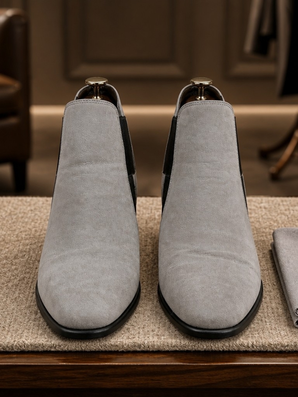 THE FLEXX Grey Suede Elastic Side Ankle Booties Size 11 VGC